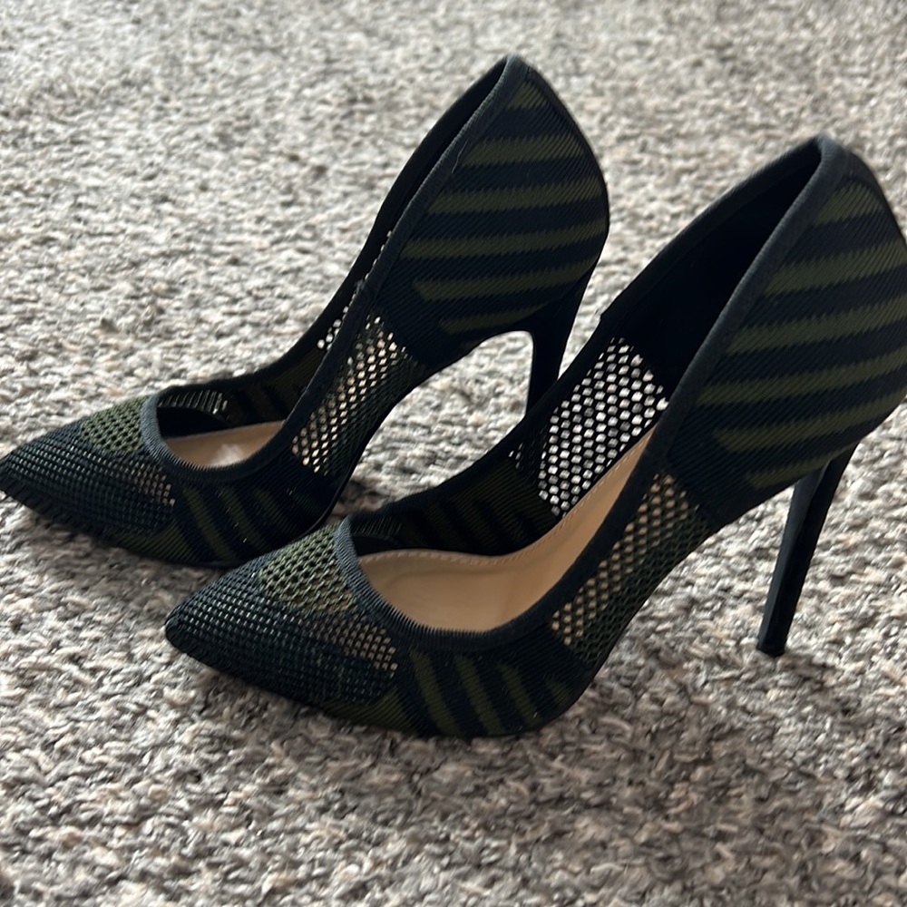 Olive green and black heels